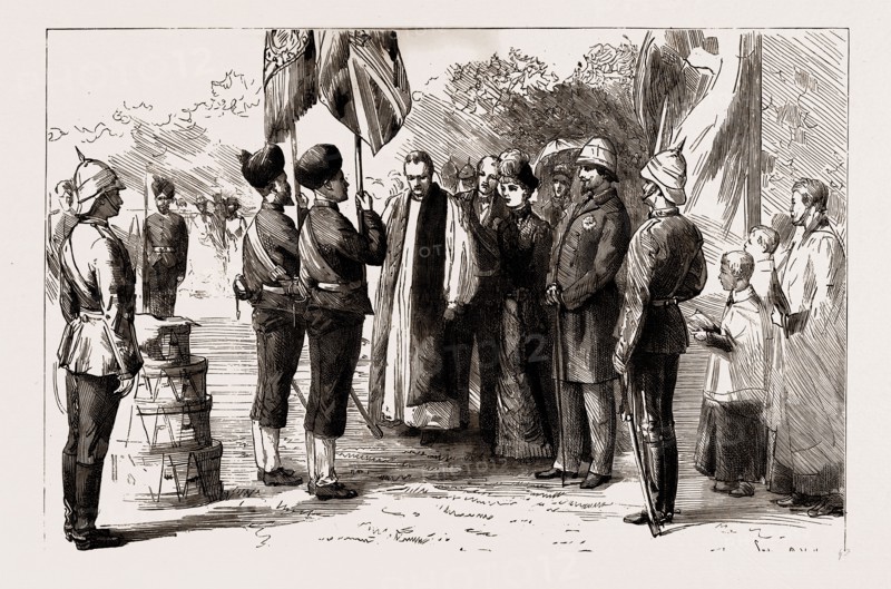 LADY DUFFERIN PRESENTING NEW COLOURS TO THE 18TH BENGAL INFANTRY AT ALIPUR, 1886