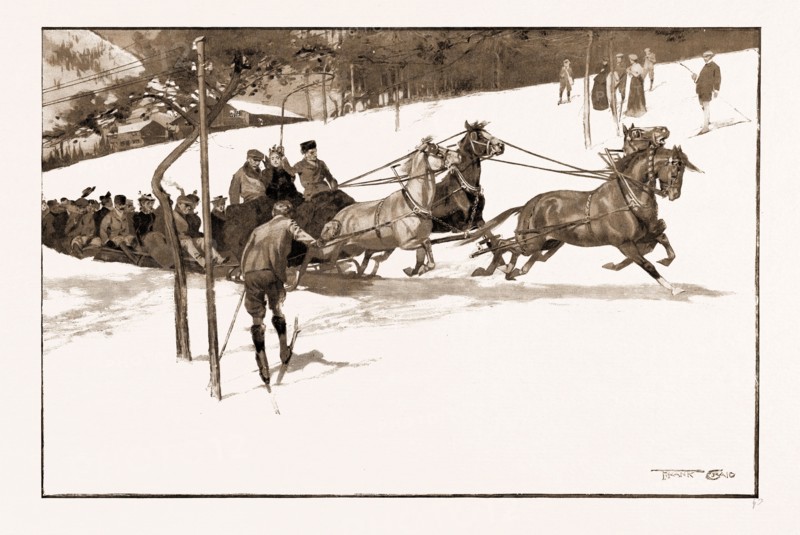 WINTER IN THE ENGADINE: A "TAILING" PARTY AT DAVOS PLATZ, 1897