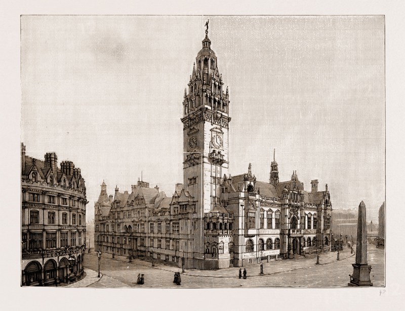 THE QUEEN'S VISIT TO SHEFFIELD: THE NEW TOWN HALL TO BE OPENED BY HER MAJERSTY, UK, 1897: THE EXTERIOR OF THE BUILDING