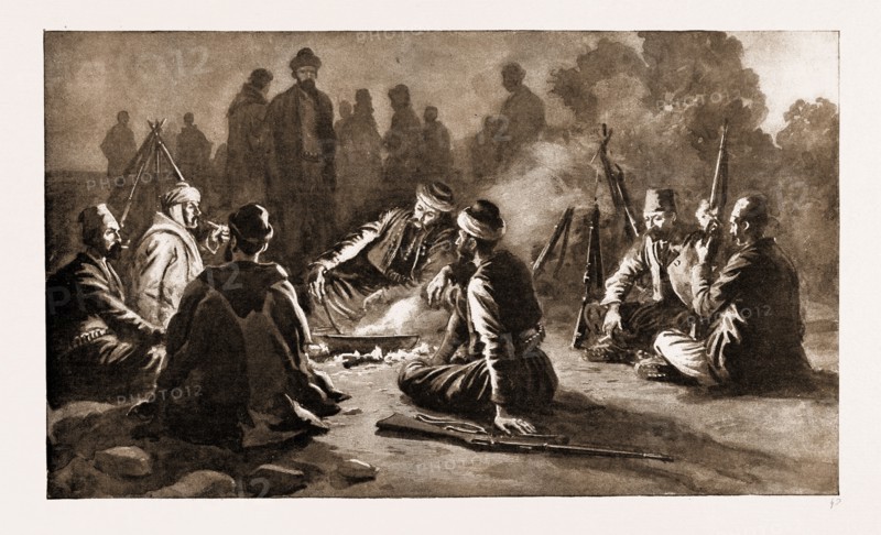 THE FIRST TURKISH REGIMENT TO ENTER DOMOKO: BIVOUACKING AT THE HEAD OF THE PHOURKA PASS, 1897: The first Turkish regiment to enter Domoko when the town was taken was under the command of Colonel Chamil Bey. It followed the retreating Greeks, and after an engagement with them at the foot of the Phourka Pass, bivouacked at the head of the pass.
