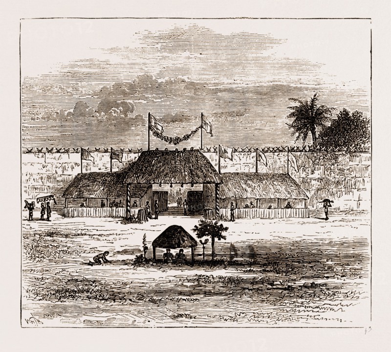 PRINCIPAL GATE OR MGENDA OF THE ROYAL PALACE AT COOMASSIE, THE ASHANTEE WAR 1873. Anglo-Ashanti Wars between the Ashanti Empire, now Ghana, and the British Empire in the 19th century