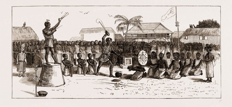 A PUBLIC EXECUTION AT COOMASSIE, THE ASHANTEE WAR 1873. Anglo-Ashanti Wars between the Ashanti Empire, now Ghana, and the British Empire in the 19th century
