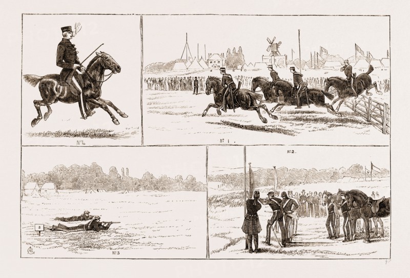 The volunteer camp at Wimbledon UK 1873, I WELL OVER TIM FIRST. HURDLES 2. 200 YARDS' RANGE-3. 400 YARDS' RANGE-4. WELL MOUNTED