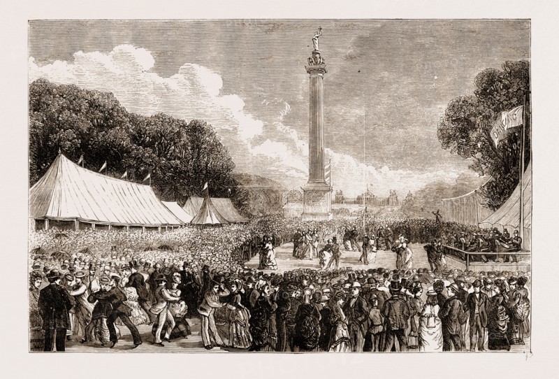 VIEW FROM THE COLUMN OF VICTORYâ€îVISITORS DANCING, Blenheim Park UK 1873