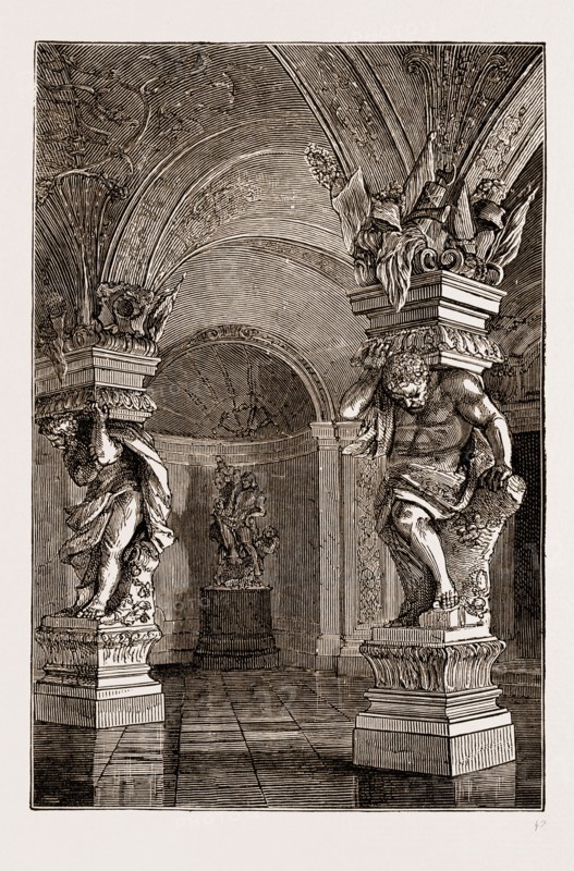 BELVEDERE GALLERY, Vienna engraving 1873, Austria