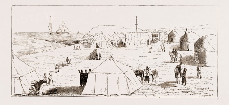 ENCAMPMENT ON THE KINDERLINSKY GULF, EAST COAST OF CASPIAN SEA, THE RUSSIAN EXPEDITION TO KHIVA 1873,