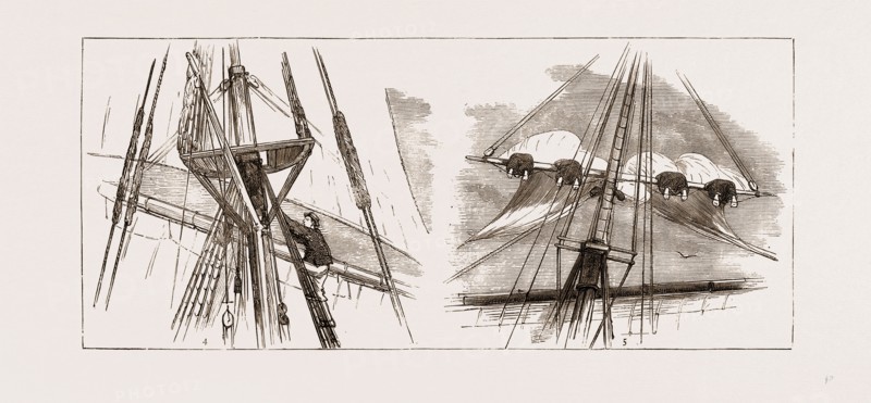 REORGANISING THE CHINESE NAVY, ON BOARD THE TRAINING SHIP "KEIN-WEI", 1875: 3. The Bugler. 4. The Mast-headed Midshipman, a Predicament.