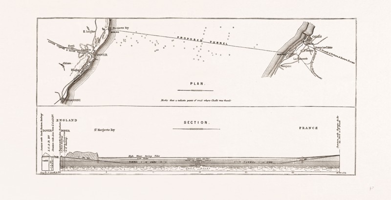 FROM DOVER TO CALAIS: PLAN OF THE NEW CHANNEL TUNNEL SCHEME, 1875