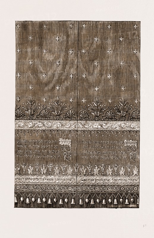 GOLD EMBROIDERED VAIL FOR THE ARK OF THE JEWISH SYNAGOGUE AT LIVERPOOL, UK, 1875