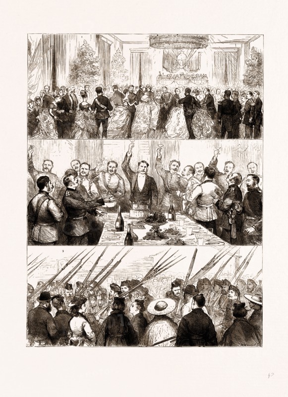 WITHDRAWAL OF EUROPEAN TROOPS FROM JAPAN: 1. Ball to the Officers in the Town Hall. 2. "Auld Lang Syne" at the Men's Dinner. 3. The March down to the Boats "The Girl I Left Behind Me", 1875