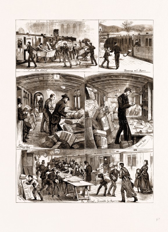 NOTES IN AN EARLY NEWSPAPER TRAIN, UK, 1875
