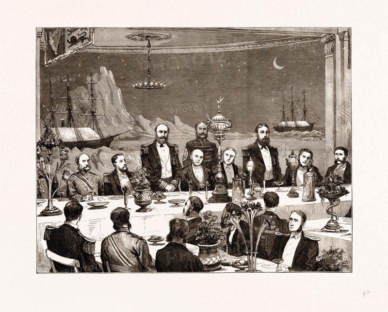 FAREWELL BANQUET GIVEN TO CAPTAIN NARES AND HIS FELLOW OFFICERS BY THE MAYOR OF PORTSMOUTH, UK, 1875