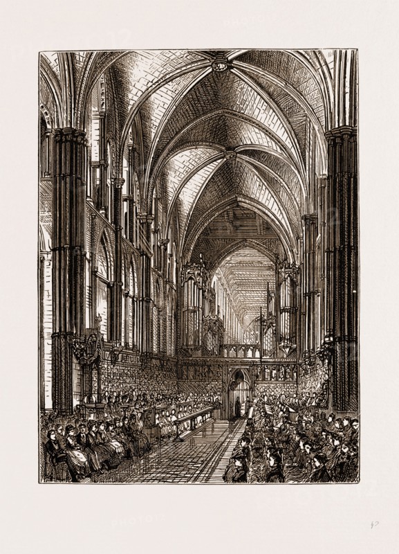 RESTORED CHOIR OF ROCHESTER CATHEDRAL DURING THE OPENING SERVICE, UK, 1875