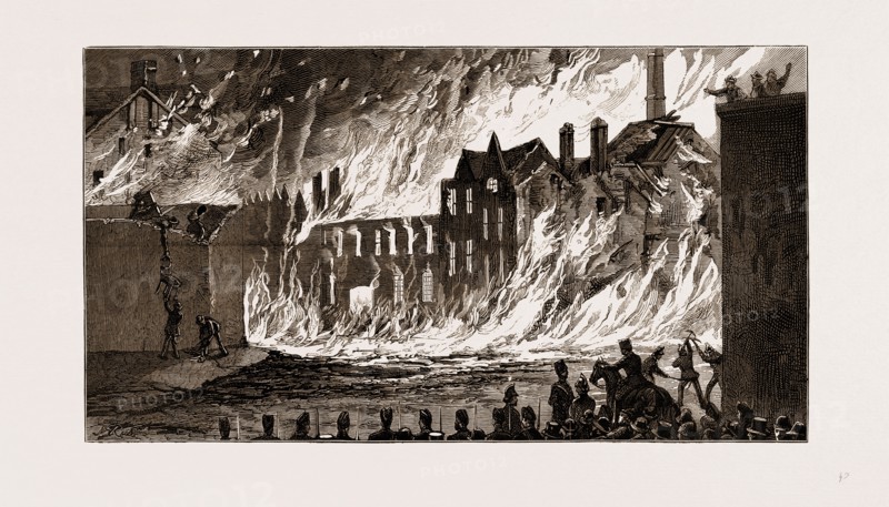 VIEW OF THE FIRE FROM NEWMARKET, LONDON, UK, 1875