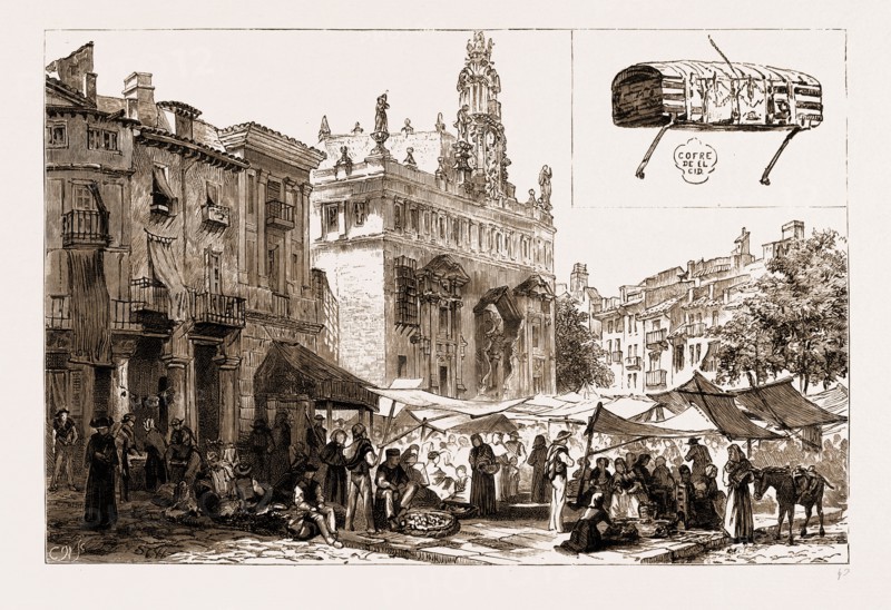 MARKET PLACE AND CHURCH OF SAN JUANES, VALENCIA, SPAIN, 1881