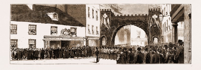 CENTENARY OF THE BATTLE OF JERSEY, FETE AT ST. HELIER'S: THE PROCESSION AT CHARING CROSS, 1881