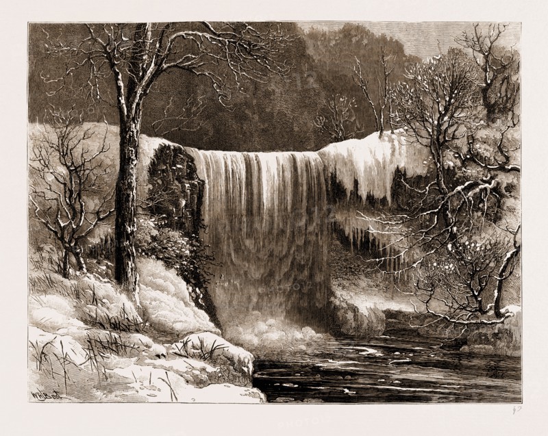 WINTER ASPECT OF THE FALLS OF MINNEHAHA, MINNESOTA, U.S.A., US, U.S., UNITED STATES, UNITED STATES OF AMERICA, USA, AMERICA