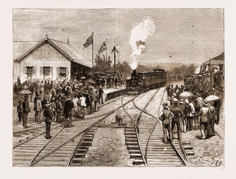 OPENING OF THE DURBAN AND PIETERMARITZBURG RAILWAY: ARRIVAL OF THE FIRST TRAIN AT PIETERMARITZBURG, SOUTH AFRICA, 1881