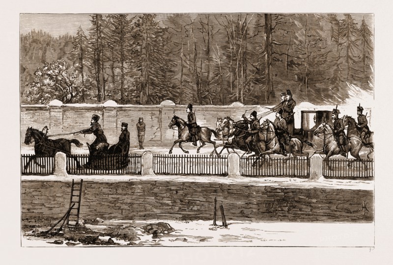 THE ASSASSINATION OF CZAR ALEXANDER II. OF RUSSIA, 1881: A MOMENT BEFORE THE EXPLOSION, THE LATE CZAR DRIVING FROM THE PARADE AT THE MICHAEL PALACE