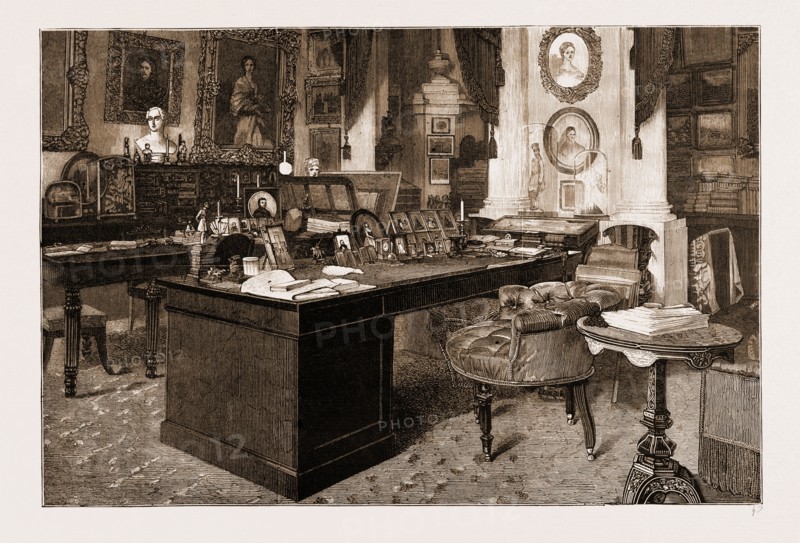 THE IMPERIAL STUDY IN THE WINTER PALACE, WHERE THE LATE CZAR ALEXANDER II. DIED, RUSSIA, 1881