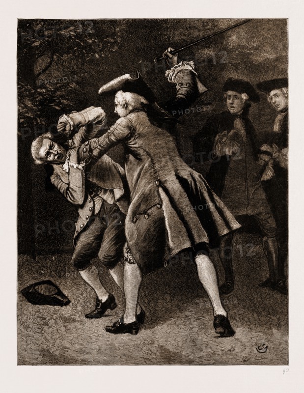 THE CHAPLAIN OF THE FLEET, DRAWN BY CHARLES GREEN, In a moment his cane was in one hand and his assailant's cravat was in his other. 1881
