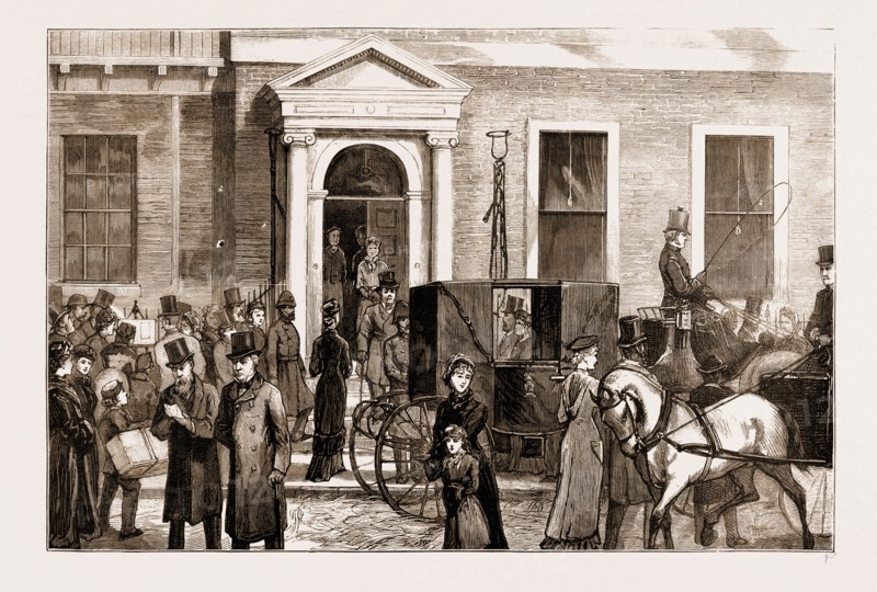 ILLNESS OF LORD BEACONSFIELD: ANXIOUS INQUIRERS IN CURZON STREET, LONDON, UK, 1881