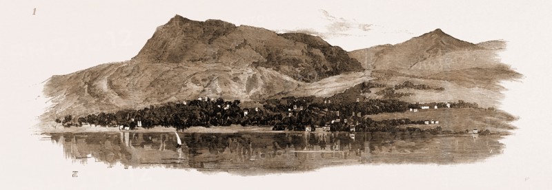 THE EARTHQUAKE AT SCIO, 1881: 1. The Island and Town of Scio from the East: Scene of the Massacre of 1822.