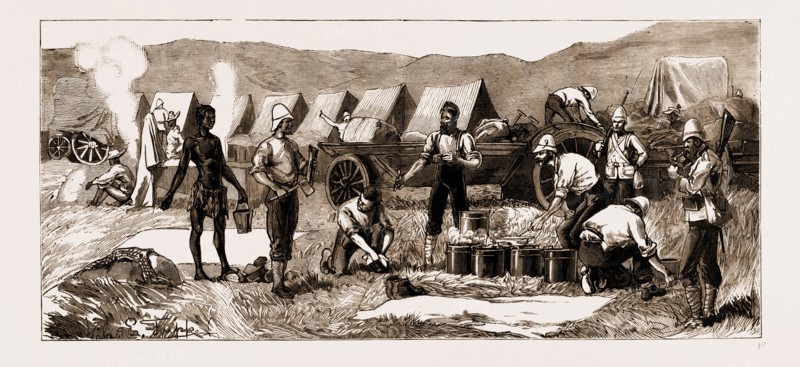 THE REVOLT IN THE TRANSVAAL, SOUTH AFRICA, CAMP SKETCHES: KITCHEN OF THE OFFICERS' MESS, 83RD REGIMENT, 1881