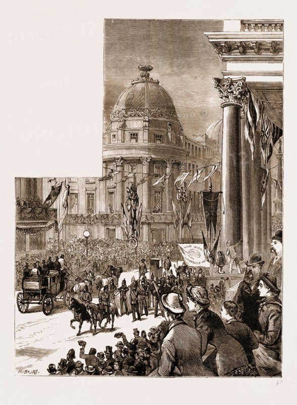 THE STEPHENSON CENTENARY CELEBRATION AT NEWCASTLE-ON-TYNE: PROCESSION IN GREY STREET, NEWCASTLE, UK, 1881