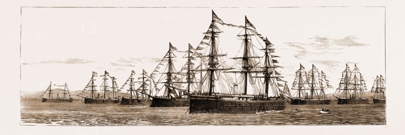 BRITISH AND FOREIGN SHIPS OF WAR IN THE BAY CELEBRATING HER MAJESTY'S BIRTHDAY, 1881