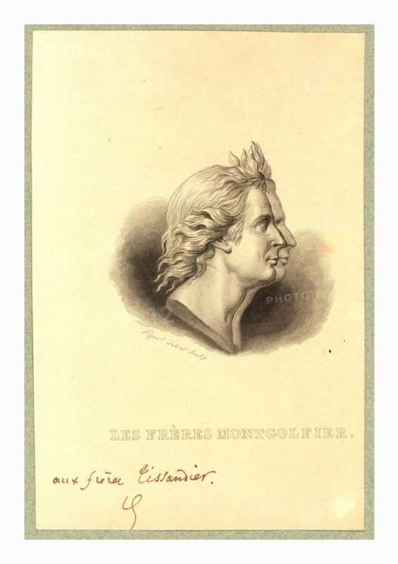 Bust-length double profile portrait of the Montgolfier brothers, French ballonists. After the gold medal designed by Houdon.