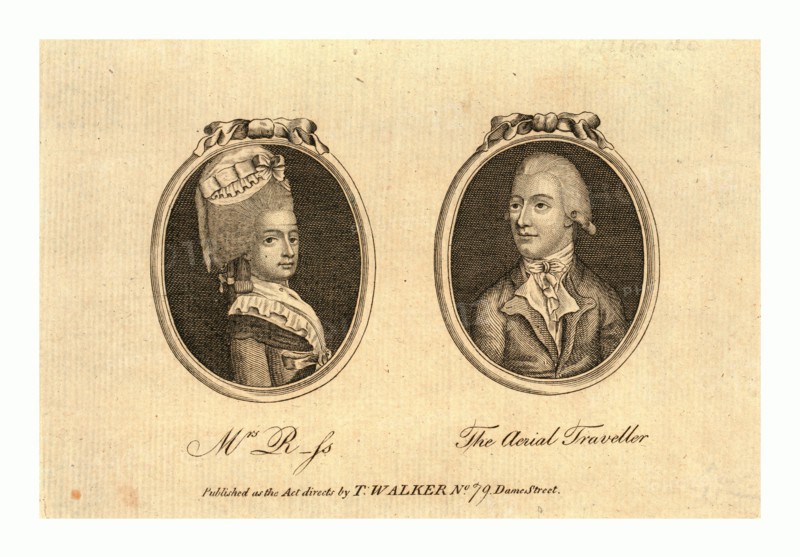 The aerial traveller, England, Published as the act directs by T. Walker, no. 79 Dame Street, between 1790 and 1820 , Pair of oval head-and-shoulder portraits; balloonist.