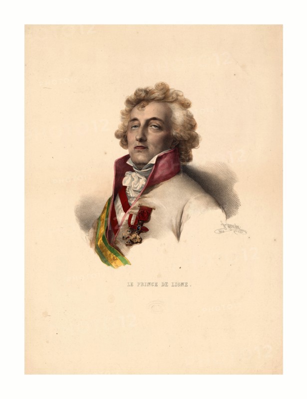 Head-and-shoulders portrait of Prince de Ligne, who was on board the balloon La Fresselle, Jan. 19, 1784, with Joseph Montgolfier and Pilatre de Rozier.