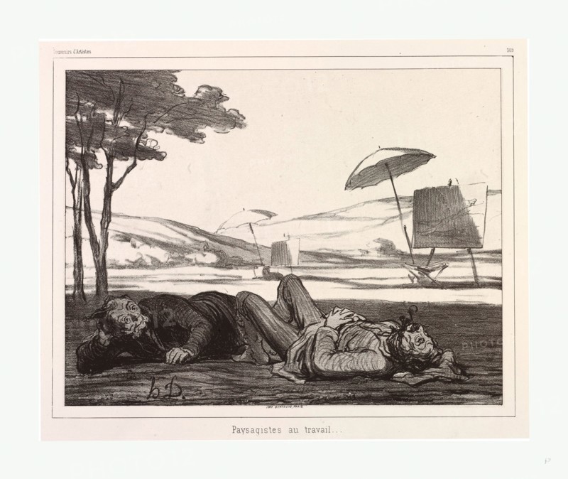 Honore Daumier, 1808 1879, Paysagistes au travail, landscape painters at work, French, 1808 - 1879, 1862, lithograph