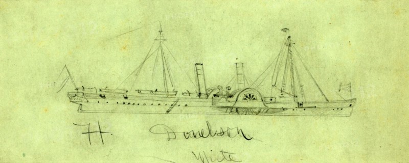 Steamship Ft. Donelson, ca. 1864, drawing on blue-gray paper pencil, 7. x 17.5 cm. (sheet), by Alfred R Waud, 1828-1891, an american artist famous for his American Civil War sketches, America, US, 1862-1865, by Alfred R Waud, 1828-1891, an american artist famous for his American Civil War sketches, America, US