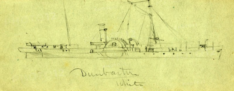 Steamship Dunbarton, between 1860 and 1865, drawing on blue-green paper pencil, 6.7 x 17.3 cm. (sheet), by Alfred R Waud, 1828-1891, an american artist famous for his American Civil War sketches, America, US, 1862-1865, by Alfred R Waud, 1828-1891, an american artist famous for his American Civil War sketches, America, US