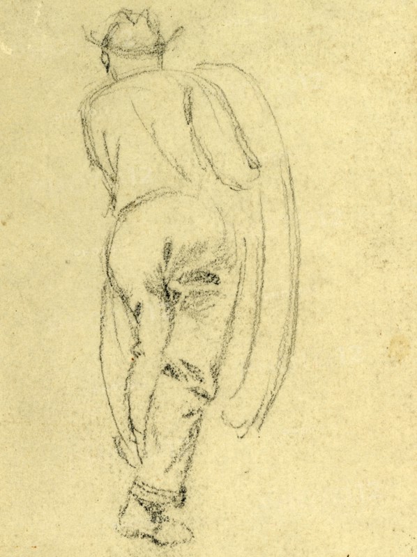 Full length rear view of man, between 1860 and 1865, drawing on white paper pencil, 9.2 x 6.6 cm. (sheet), 1862-1865, by Alfred R Waud, 1828-1891, an american artist famous for his American Civil War sketches, America, US