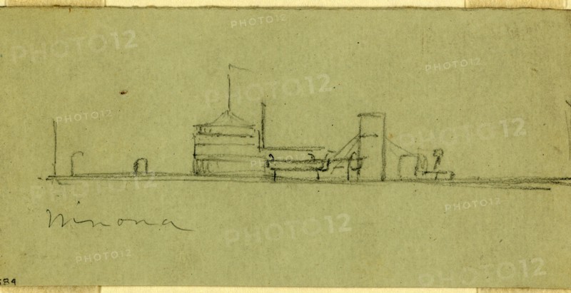 Winona, Ironclad, 1860-1865, 1862-1865, by Alfred R Waud, 1828-1891, an american artist famous for his American Civil War sketches, America, US