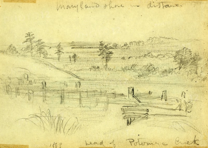 Head of Potomac Creek, 1863, drawing on cream paper pencil, 13.7 x 9.5 cm. (sheet), 1862-1865, by Alfred R Waud, 1828-1891, an american artist famous for his American Civil War sketches, America, US
