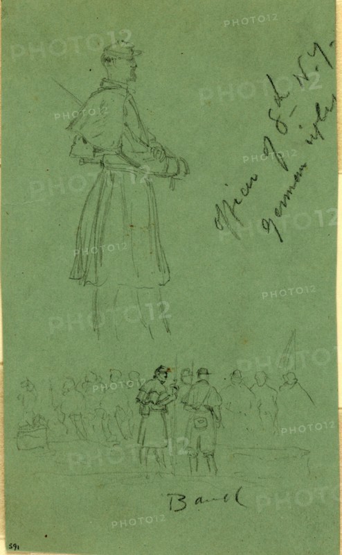 Officer of 8th N.Y. German rifles and Band, 1861-1863, drawing, 1862-1865, by Alfred R Waud, 1828-1891, an american artist famous for his American Civil War sketches, America, US