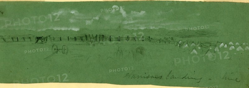 Harrisons landing-line, 1862 July-August, drawing, 1862-1865, by Alfred R Waud, 1828-1891, an american artist famous for his American Civil War sketches, America, US