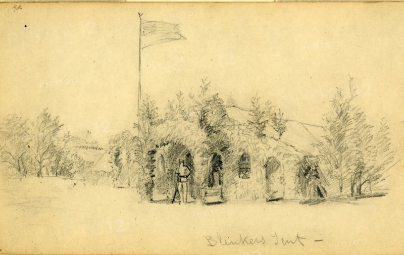 Blenkers Tent, 1861-1863, drawing, 1862-1865, by Alfred R Waud, 1828-1891, an american artist famous for his American Civil War sketches, America, US