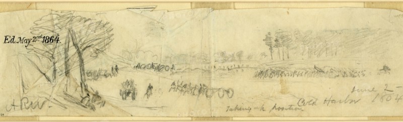 Taking up position, Cold Harbor, June 2, 1864, drawing, 1862-1865, by Alfred R Waud, 1828-1891, an american artist famous for his American Civil War sketches, America, US