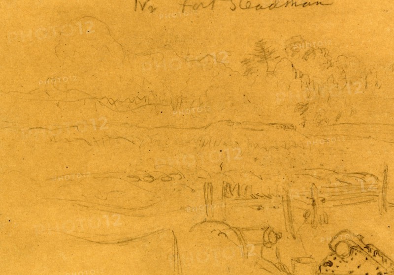 Nr Fort Steadman, 1864-1865, drawing, 1862-1865, by Alfred R Waud, 1828-1891, an american artist famous for his American Civil War sketches, America, US