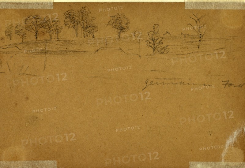 Germanna Ford, 1863 April 29, drawing, 1862-1865, by Alfred R Waud, 1828-1891, an american artist famous for his American Civil War sketches, America, US