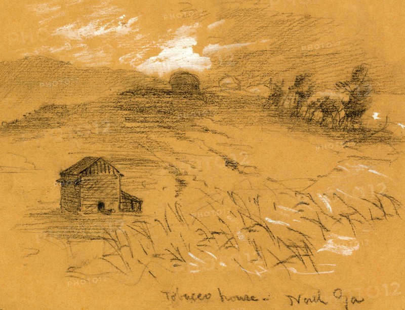 Tobacco house. North Ga, 1860-1865, drawing, 1862-1865, by Alfred R Waud, 1828-1891, an american artist famous for his American Civil War sketches, America, US