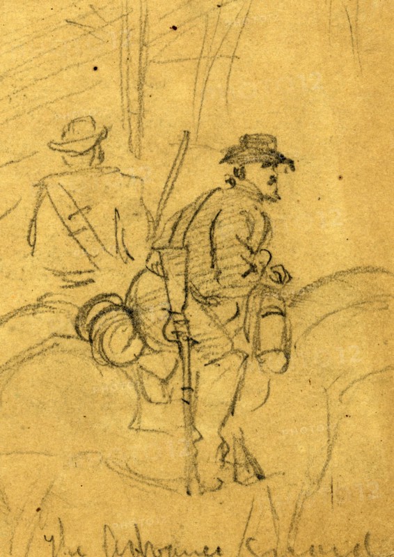 The advance guard, 1861-1865, drawing, 1862-1865, by Alfred R Waud, 1828-1891, an american artist famous for his American Civil War sketches, America, US
