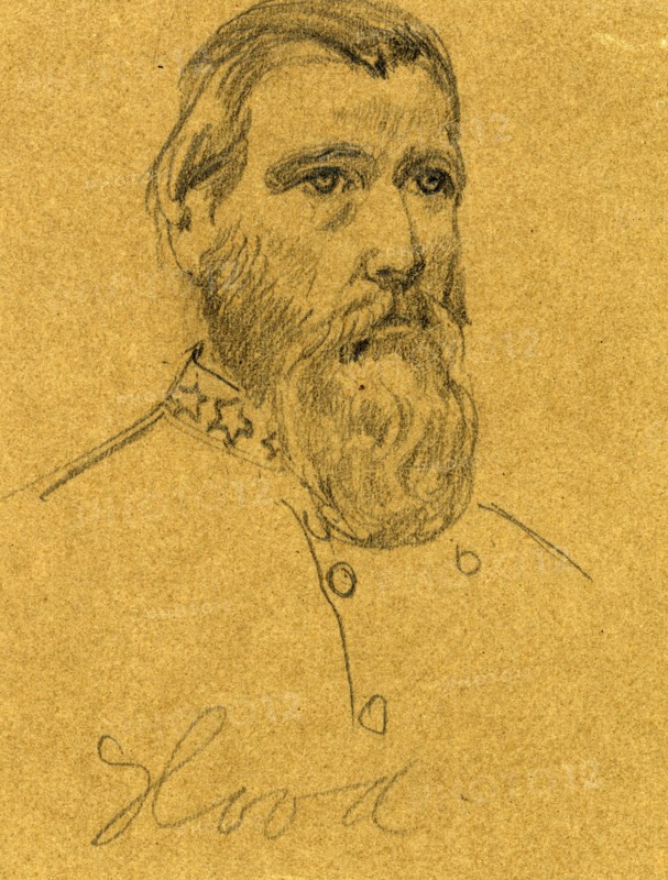Confederate General John Bell Hood, 1862-1865, drawing, 1862-1865, by Alfred R Waud, 1828-1891, an american artist famous for his American Civil War sketches, America, US