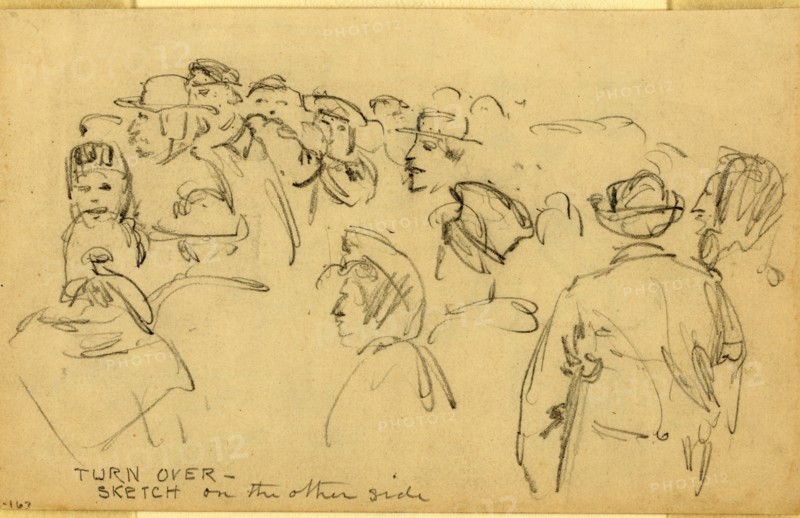 Faces in a crowd, 1860-1865, drawing, 1862-1865, by Alfred R Waud, 1828-1891, an american artist famous for his American Civil War sketches, America, US