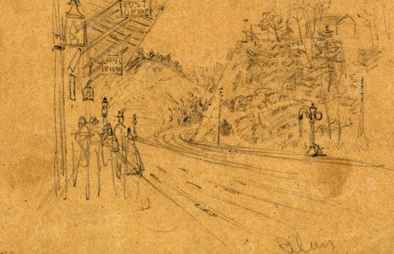 Saint Dennis Post-office, Baltimore County, Maryland, 1860-1865, drawing, 1862-1865, by Alfred R Waud, 1828-1891, an american artist famous for his American Civil War sketches, America, US